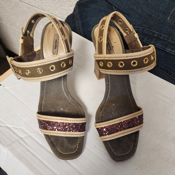 Miu Miu Green Canvas Ankle Strap Sandals Olive size 39 - Picture 2 of 16